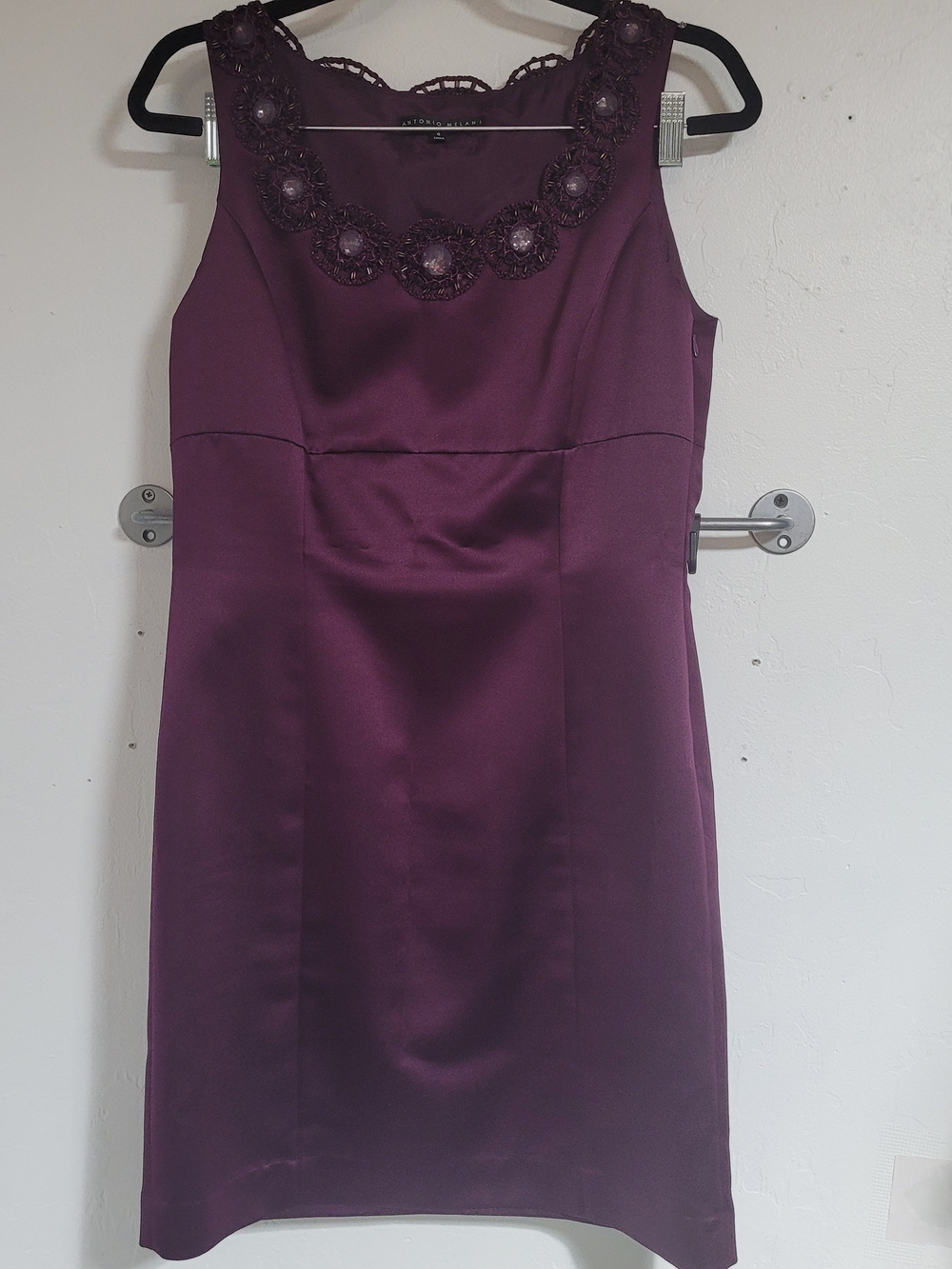Sleeveless Purple Shift Dress with Embellished Neckline
